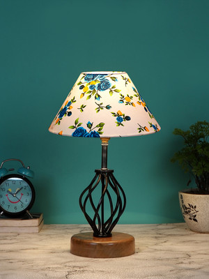 Devansh Multicolor Cotton Table Lamp With Wood & Iron Base Table Lamp(37.4 cm, White, Blue)