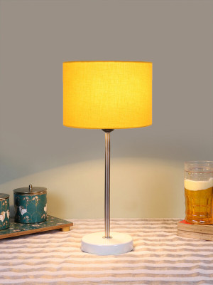 Devansh Drum Yellow Cotton Shade With Steel And White Wood Base Table Lamp(42.5 cm, Yellow)