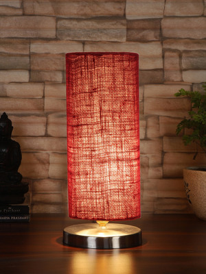 Devansh Maroon Jute Table Lamp With Steel Base For Bedroom, Living Room Table Lamp(31.1 cm, Maroon)
