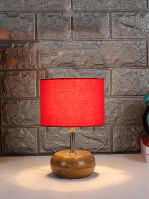 Devansh Red Cotton Shade With Wood Lamp Base For Bedroom, Living Room Table Lamp(24.7 cm, Red)