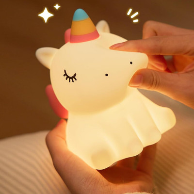 UNZAG Children's Unicorn Creative Silicone Table Lamp USB Rechargeable Animal_Bedroom Night Lamp(13.1 cm, Warm White)