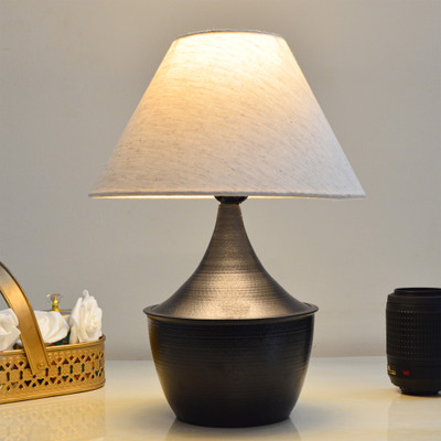Decor City Iron Black Drip Table Lamp with Shade Home Decoration Handcrafted Lamp Beige Table Lamp(36 cm, Beige)