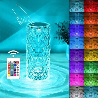 UZAN On Crystal Rose Diamond 16 Color RGB Changing Mode LED Night Lights - USB Remot Table Lamp(5 cm, Multicolor)
