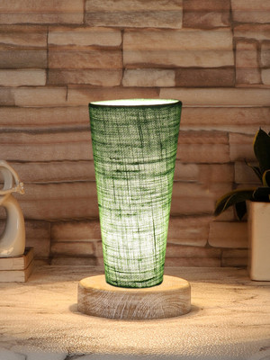 Devansh Green Jute Lamp With White Brushed Round Wood Base Table Lamp(11 cm, Green)