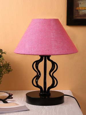 Devansh Pink jute Shade Iron Table Lamp Table Lamp(30.48 cm, Pink)
