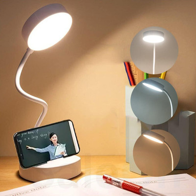 FIRSTLIKE Rechargeable 3 Colour Touch Sensor and Mobile Holder Eye Protective Warm Study Lamp(35 cm, White)