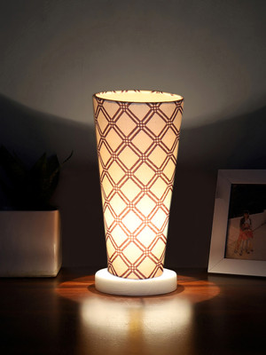 Devansh Multicolor Cotton Lamp With White Round Round Wood Base Table Lamp(11 cm, White, Dark Blue)