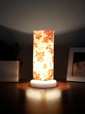 Devansh Multicolor Cotton Table Lamp With White Wood Base Table Lamp(31.75 cm, White, Orange)