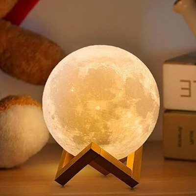 Dwiti Enterprise Moon Lamp 15 cm 3D Moon Lamp Remote & Touch Control 16 Colors Led 3D Night Lamp(10 cm, Moon Light)