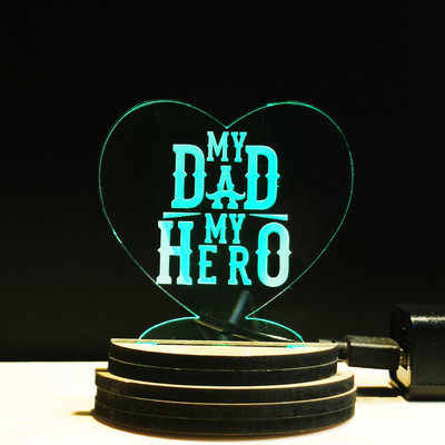 Gadgets World MY DAD MY HERO Acrylic USB 3D Illusion RGB 7 Colour Changing LED Wooden Night Lamp(10 cm, USB0139-MY DAD MY HERO)