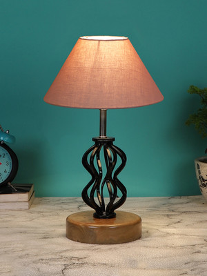 Devansh Grey Cotton Table Lamp With Wood & Iron Base Table Lamp(37.4 cm, Grey)