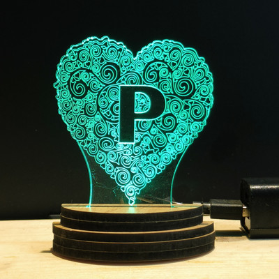 Gadgets World ALPHABET P Acrylic USB 3D Illusion RGB 7 Colour Changing LED Wooden Usb Night Lamp(10 cm, 2USB0149-ALPHABET P)