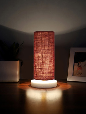 Devansh Maroon Jute Table Lamp With White Wood Base Table Lamp(31.75 cm, Maroon)
