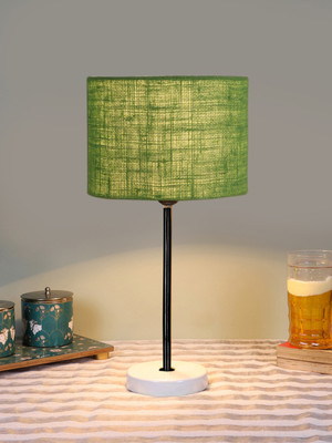 Devansh Drum Green Jute Shade With Black Iron & White Wood Base For Decoration Table Lamp(42.545 cm, Green)