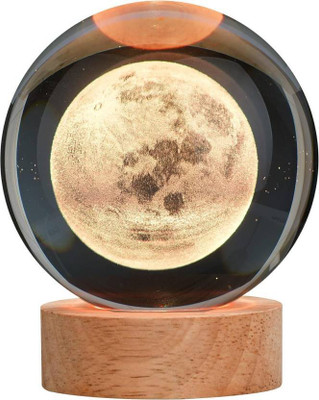 Ramezo Glass Ball Night Lamp with Woodern Base Night Lamp (8 cm, moon) Night Lamp(8 cm, moon)