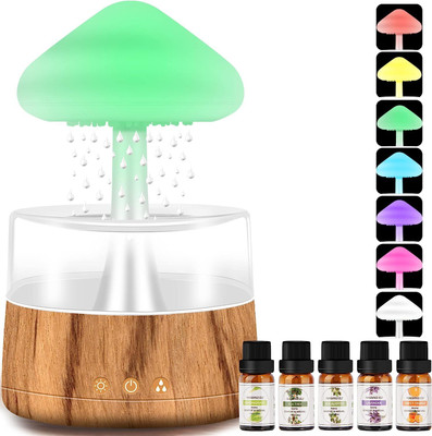 Stallaa Rain Cloud Humidifier Water Drip Colors Night Light Mushroom Lamp Diffuser Portable Room Air Purifier(white)