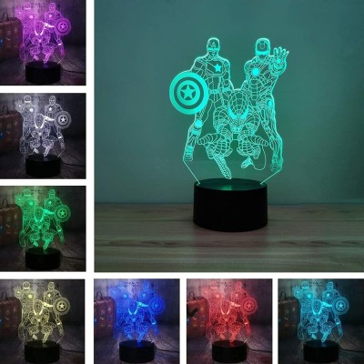 Royalkart Marvel 3D Illusion LED Night Light, Cool Spiderman, Captain America & Ironman, 7 Colors Changing, Smart Touch Button USB Powered, Amazing Creative Art Design for Home Décor Night Lamp(25 cm, Multicolor)