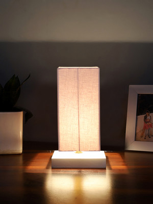Devansh Square Grey Cotton Table Lamp With White Wood Base Table Lamp(31.75 cm, Grey)