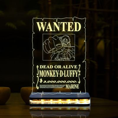 Giftkidukan 3D Illusion Monkey-D-Luffy758 Acrylic Table Lamp Anime One Piece Luffy 3D Night Table Lamp(16 cm, yellow warm white)