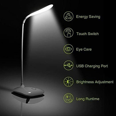 Krikav Battery Operated Table Lamp for Study Led Light, Light Touch Control_L35 Study Lamp(32 cm, White)