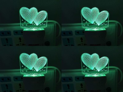 Nawazish Fashions The Two Hearts 3D Illusion Night Lamp Comes with 7 Multicolor (PACK OF 4) Night Lamp(12 cm, Multicolor)