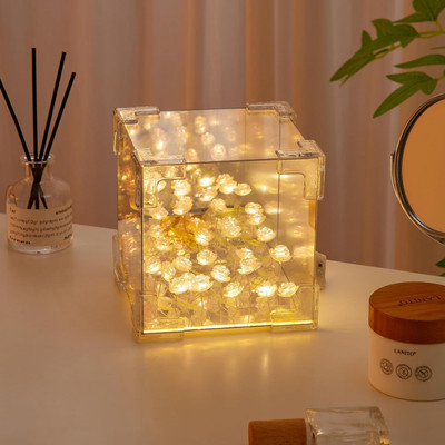Dwiti Enterprise 3D Sqaure Tulip Mirror Lamp,Tulip Flower Table Lamp/Bedside Lamp,Desk Lamp Table Lamp(10 cm, Multicolor1)
