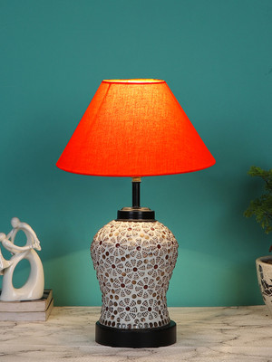 Devansh Orange Cotton Glass Table Lamp With Iron Base Table Lamp(38.1 cm, Orange)