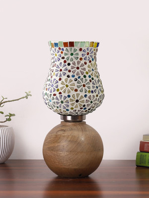 Devansh multicolor glass lamp with wooden base Table Lamp(30 cm, MULTICOLOR 3)