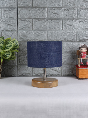 Devansh Wood table lamp with Blue Jute Shade Night Lamp(30 cm, Blue)