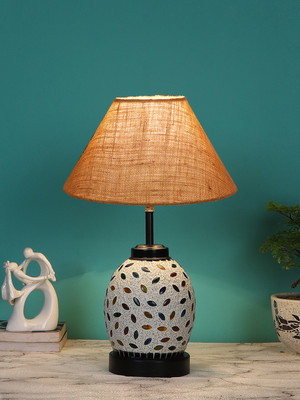 Devansh Beige Jute Glass Table Lamp With Iron Base Table Lamp(38.1 cm, Beige)