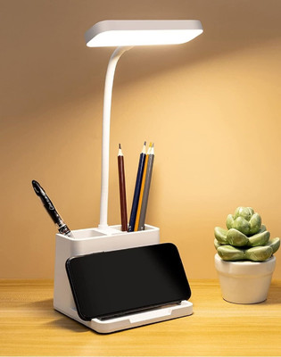 DRIJA Table Desk Lamp With Pen & Phone Holder|Led Table Lamp, 3 Color Study Lamp(36 cm, White)