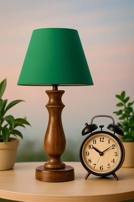 LUZINAM HOUSE Wooden Table Lamp with Classic Style Base and White Cotton Shade Table Lamp(46 cm, Green Shade)