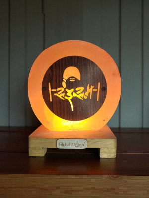 GLOBAL AROMA Himalayan Rock Salt Lamp with Sai Ram Design Table Lamp(21 cm, Orange)