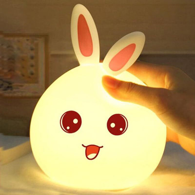 VIBEVINE Silicone Rabbit Night Light Touch-Control LED Light Color-Changing Safe for Kids Night Lamp(16 cm, Yellow)