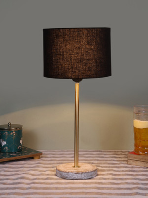 Devansh Drum Black Cotton Shade With Gold & White Brushed Wood Base For Decoration Table Lamp(42.545 cm, Black)