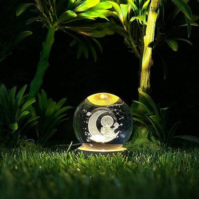 Wengonvila 3D Astronaut Galaxy Crystal Ball Light With Wooden Base Table Lamp(8 cm, Yellow Color, Clear)