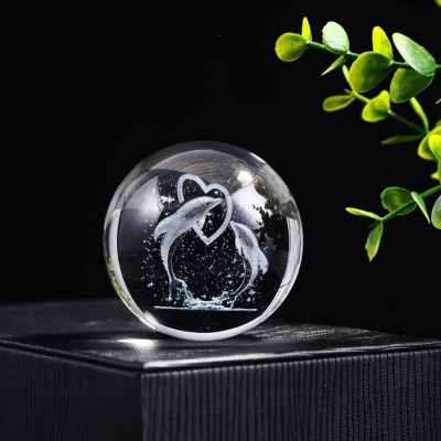 SANGOZ Illuminate Dream Crystal Ball of Dolphin & Galaxy BedroomLights (Pack of 2) Night Lamp(5 cm, Clear)