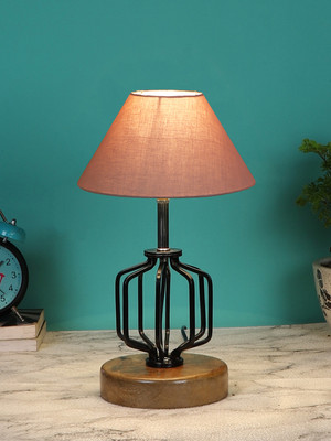 Devansh Grey Cotton Table Lamp With Wood & Iron Base Table Lamp(37.4 cm, Grey)
