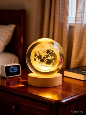 SHOPOGENIX Crystal Ball Light for Home Decoration LED 3D Moon Night Lamp(8 cm, Yellow)