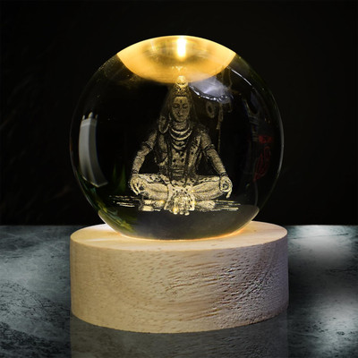 GEEO 3D Mahadev Crystal Ball LED Night Lamp with Wooden Base Night Lamp(6 cm, Transprent)
