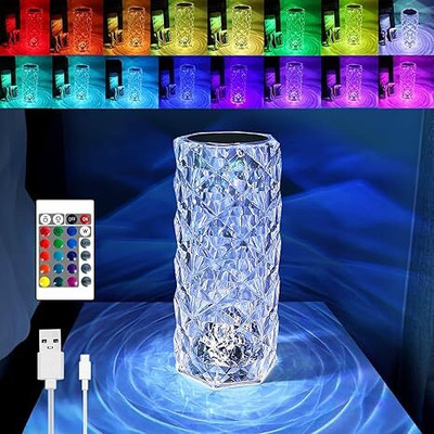 ugam store Crystal Lamp Touch Night Light,16 Colors Rechargeable Rose Diamond Table Lamp Table Lamp(21 cm, Multicolor)