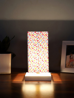Devansh Square Multicolor Cotton Table Lamp With White Wood Base Table Lamp(31.75 cm, Pink, Blue)