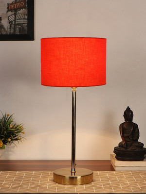 Devansh Orange Cotton With Metal Gold Table Lamp Table Lamp(42.1 cm, Orange)