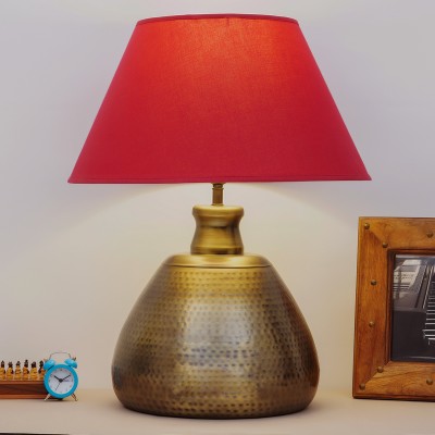 Kapoor Lampshades Magalie Metal With Maroon Cotton Shade Table Lamp(60 cm, Antique Brass)