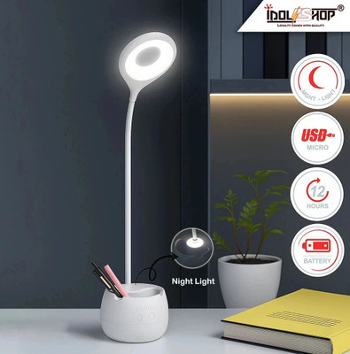 iDOLESHOP Long Arm Study Desk Light with 3 Shades Touch Control Light Advanced Pen and Mobile Holder Design Table Lamp(50 cm, White)