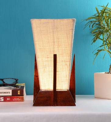 Devansh Pyramid White Jute Shade Lamp With Wood Base For Decoration Table Lamp(30.48 cm, White)