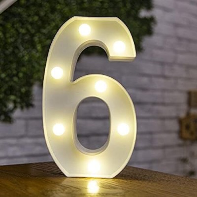 PARTY ADDICTION Alphabet Number Letter 3D LED Lights-Party Wedding Birthday Christmas Number-6 Table Lamp(5 cm, Multicolor)