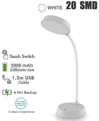 iDOLESHOP 360 Degree Flexible Neck, Touch Switch Rechargeable Desk Eye Protection Study Lamp(10 cm, White)