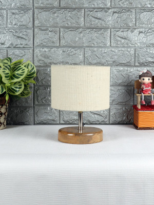 Devansh Wood table lamp with White Jute Shade Night Lamp(30 cm, White)