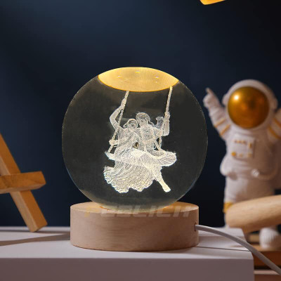TOINSOINT 3D Radha Krishna Swing Crystal Ball Night Lamp Night Lamp(3 cm, Yellow)